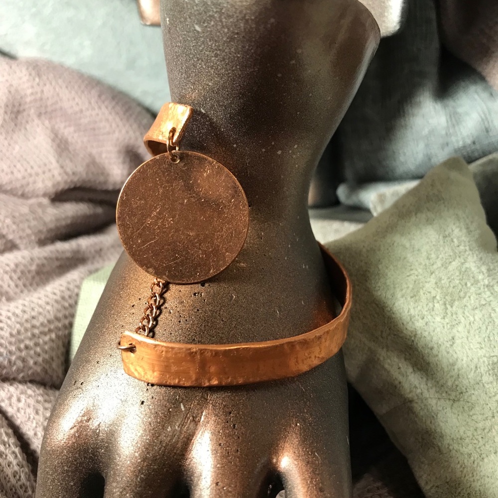 PRIVATE DROP Copper Bangle with Chained Medallion